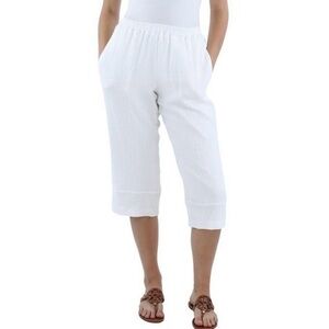 Alfred Dunner Womens 18 Ivory Cotton Classic Fit Capri Pants Coastal Cruise